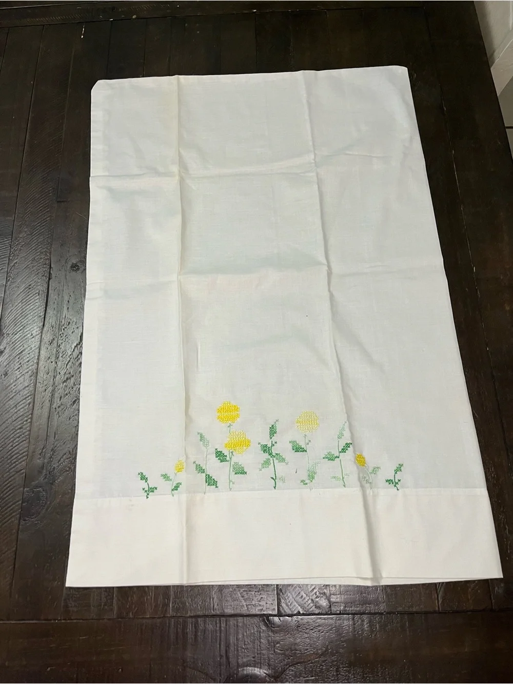Set of Vintage Embroidered Yellow Floral Cotton pillowcase White and 42x36